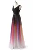 2021 Sexy Ombre Long Prom Klänningar Chiffon En Linje Plus Storlek Golvlängd Formell Kväll Party Bridesmaid Gown QC1228