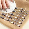 Mode Metalen Nail Tips Acryl Spiegeloppervlak Valse Nagels Lange Size Zilveren Kleur in Simple Package 24pcs / lot