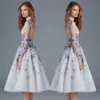 Paolo Sebastian Party Prom Dress Moda High Neck Haft Aplikacja Długie Rękawy Tulle Sukienka Homecoming Seksowna Długość Herbaty Suknie Wieczorowe