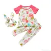 Bébé Filles Vêtements Ensembles Pur Coton Casual Fleurs À Manches Courtes T-shirt + Pantalon + Bandeau 3 Pcs Tenues Nouveau-Né Bébé Vêtements Ensemble