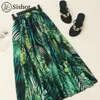 Sishot Zomer Lange Rokken Tropische Blad Print Maxi Rokken Side Vent Harajuku Elastische Taille Losse Casual Green Beach Skirt Split