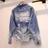 Mujeres Jean Chaqueta Light Blue Bomber Denim Jakcets Casual Ripped Jeans Abrigo manga larga agujero suelto primavera otoño abrigo YQ63