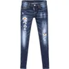 Jonge vrouw gele lederen patch detail 5-pocket jeans lage taille trim fit denim broek coole meisjes