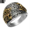 Hip Punk Vintage Preto Crystal Scorpion Pattern Mens Ring Gold Color Rodada Aço Inoxidável Titanium Anéis para Homens Jóias