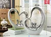 Wit Silver Ceramic Lovers Home Decor Crafts Room Decoration Heart and Heart Ornament Porselein Figurines Wedding Decorations