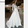 Chic Long Wedding Dress With Illusion Long Sleeves Lace See Through Top A line Bridal Dress Wedding Gowns Custom Made