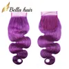 Färgglad spetsstängning Mänskligt hår 4x4 Pink Blue Purple Grey Red Blonde Colors Body Wave rakt hår 11A Kvalitetsstängningar