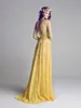 2019 Новые желтые кружевные платья для подружки невесты с длинными рукавами с бисером без спинки длинная горничная гостевая вечеринка