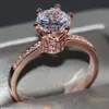 Crown Wedding Pierścień dla kobiet luksusowa biżuteria 925 srebrne srebrne różowe złoto wypełnione okrągłe cięcie białe topaz żeńska zaręczyny Pierścień 3036