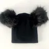 INS Children Knitted Cap Extra Large Double Ball Wool Caps Cute Baby Imitation Raccoon Hair Hat 9 Colors
