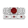 Wholesale Free Shipping Sparkling Luxury Jewelry 925 Sterling Silver Red Ruby CZ Diamond Gemstones Women Wedding Bridal Heart Ring Set Gift