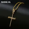 New Ankh Key Pendant Necklace Hip Hop Iced Out All Zircon Gold Color Cross Chains for Male & Women2911