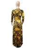 Nieuwe mode v-hals vrouwen vintage print jurk zomer elegante lange maxi jurk sexy club gewaad femm