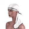 Unisex män kvinnor satin andas bandana hatt silkeslen durag doo du rag long tail headwrap muslimsk turban hårband bandanas