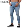 Nibesser Skinny Blue Jeans Mannen Herfst Vintage Denim Potlood Broek Casual Stretch Broek 2018 Sexy Gat Ripped Male Rits Jeans S913