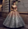 Uit de schouder Quinceanera jurken baljurk verkleuring pailletten prom jurken gegolfde vloerlengte prinses bling bruiloften bruidsjurken