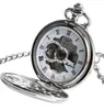 Vintage Automatic Mechanical Pocket Watch Men Hollow Exquisite Chain Smooth Case Pendant Watches Mens Retro Black Hour Clock223N