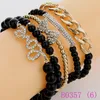 3 pcs Punk Esperança Paz Infinito Rivet Beads Pulseira Conjuntos Mulheres Cor de Ouro Multilayer Presente Jóias B0404