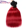 高品質の1b赤い人間の髪の伸びのシルキーストレートマレーシアのバージンオムベール織り安い2つのトーンの赤いオンブレバンドル