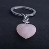 Natural Crystal Stone Heart Forma Pingente Chave Cura Curing Chaveiros Para As Mulheres Homens Jóias Saco Decoração