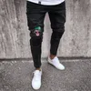 2018 Mode Hommes Skinny Jeans Ripped Slim fit Stretch Denim Distress Frayed Jeans Garçons Motifs Brodés Crayon Pantalon2684