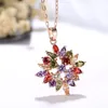 Vecalon Nieuwe Bloem Stijl Mutil Kleuren 5A Zirkoon CZ Rose Gold Filled Necklace Earringe Ring Sieraden Set voor Vrouwen