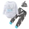 Bebê Recém-nascido Do Bebê Meninos Meninas Roupas Definir Infantil Criança Deer Head Algodão de Manga Longa Romper + Calça + Chapéu 3 pcs Conjunto de Roupas Casuais Crianças