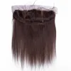 Tissages de cheveux humains brésiliens brun chocolat avec frontale soyeuse droite # 4 cheveux vierges brun foncé 4 paquets avec fermeture frontale en dentelle 13x4