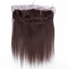 Cabelo Humano Castanho chocolate Tece com Frontal Reta De Seda # 4 Marrom Escuro Cabelo Virgem 4 Pacotes com 13x4 Fechamento de Renda Frontal