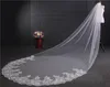 Cheap Sparkly 4M Long Cathedral Wedding Veils One Layer Lace Applique Trim Soft Tulle Real Image Sequined Bridal Veil With Comb317U