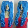 Cosplay Vocaloid Hatsune Miku 2Clip Ponytails blue curly synthetic party WIG