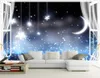 3D Wallpaper Mural Decor Photo Backdrop Original Night Moon Starry 3D Stereo TV Background Wall Extension Personality Wall Mural Wallpaper P