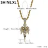 Hip Hop Micro Paved Zircon Angel Jesus Wing Copper Two Tone Iced Out Full Cz Pendant Necklaces Gift
