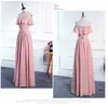 Blush Pink Chiffon Lange Bruidsmeisjes Jurken Lace Up 2020 Boheemse bruidsmeisje jurk vloer lengte bruiloft gasten jurken