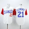 남자 빈티지 21 Roberto Clemente 야구 저지 스티치 영화 Santurce Crabbers 푸에르토 리코 유니폼 블랙 화이트 그레이 레드 화이트 크림 대체