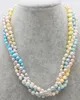 4 rangées de perles d'eau douce baroque bleu blanc violet 7-9mm collier en gros 19 pouces FPPJ nature perles cadeau