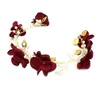 Coiffures faites à la main fleur rouge femmes bandeau de bal diadème or accessoires de cheveux de mariage couronne de cheveux de mariée perles bijoux de cheveux