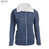 Winterjas Dames 2018 Casual denim jack met lange mouwen, katoen, sherpa gevoerd, warme jeansjas Uitloper jaqueta feminina Plus Size9207192