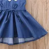 2018 novos vestidos de meninas crianças roupas baby girl verão lace flor denim dress princesa partido pageant baby dress crianças sem mangas sundress