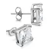 Klassieke Four Claw Infinity Luxe Sieraden 925 Sterling Zilver Princess Cut White Topaz Square CZ Multi Size Edelstenen Vrouwen Stud Earring