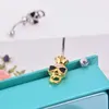 316L Surgical Steel Enchanted Crown Skull Navel Ring Clear Rhinestone Crystal Navel Bars / Belly Button Ring