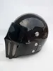 Hełm motocyklowy DOT Full Face Vintage z maską na twarz z włókna szklanego i czarny daszek na dirt Bike Cafe Racer Casco Custom Motocross 2657579
