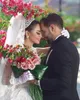 2019 A Line Wedding Dresses V Full Neck Lace 3D Floral Seques Beads Cap Sleeves Chapel Train Arabia Dubai Vestido Custom Bridal278y