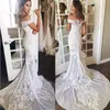 FLORA 2020 Brautkleider, sexy, schulterfrei, applizierte Stickerei, Brautkleider, formell, maßgeschneidert, Sweep-Zug, Meerjungfrau-Hochzeitskleid
