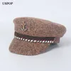 USPOP 2018 Ny mode kvinnor Tweed Newsboy Caps Winter Warm Hattar Diamond Flower Flat Top Visor Caps Casual Kvinna Ottkantik Keps