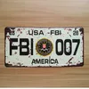 SP-CP-0151 레트로 빈티지 금속 주석 표지판 자동차 번호판 번호 "FBI-007 미국"벽 아트 공예 그림 15x30cm