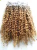 Brasilianska mänskliga Virgin Remy Clip Ins Hair Extensions Mörk Blondin 270 # Hårväft Human Kinky Curly Hair Extensions Dubbeltäckt Tjockt Fefted