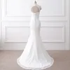 Robe de mariée sirène en dentelle à col bijou avec dos ouvert 2018 robes de mariée avec train de balayage taille en cristal