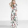 Women Sexy Long Sleeve Summer Fashion Style Long Party Dress Leisure Female Floral Print Dress Ladies Maxi Dress