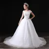 Eleganckie sukienki szyja łódka z koralikami krótkie rękawy Linia Tiul Long Wedding Party Bride Sukienki dla kobiet suknie ślubne DH419